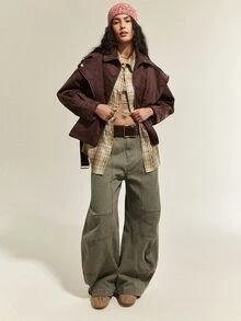 SoleilVie New Vintage Diagonal Zipper Lapel Suede Motorcycle Jacket, Waist-Cinching Design, Fashionable Mature Woman Style - Brown - View 3