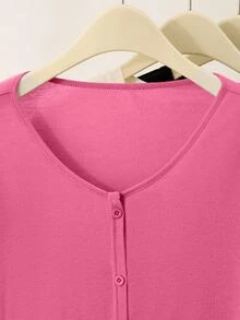 Franclia Women's Plus Size Solid Color Casual Versatile Daily Outing Cardigan - Watermelon Pink - View 3
