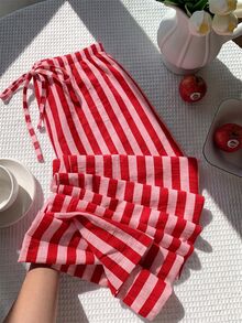 SHEIN EZwear 大尺碼女款條紋休閒日常穿著長褲 - 彩色 - 查看 6