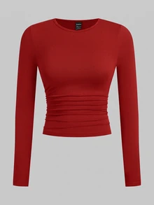 SHEIN EZwear 多色針織女款修身T恤 - 紅色 - 查看 8