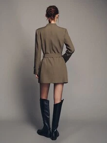 MOTF PREMIUM Gaun Pendek Trench Coat Berikat Gaya Urban, Musim Gugur/Dingin - Unta - View 7