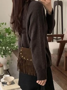 DAZY 女款V領長袖寬鬆休閒針織衫 - 綠色 - 查看 2