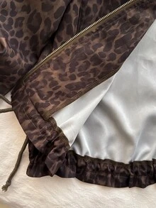 Attitoon Women's Leopard Print Zipper Casual Daily Long Sleeve Jacket - Brown - View 6