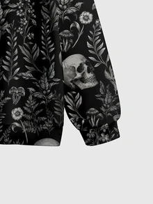ROMWE Gothic Dark Forest Skull Gothic Pullover Sweatshirt Plus Size - Black - View 4