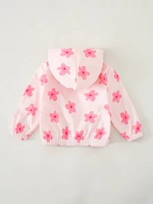 SHEIN 女嬰可愛休閒粉色花卉圖案連帽秋季夾克 - 淺粉色 - 查看 2
