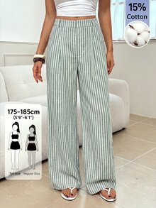 SHEIN Tall 女款卡其色條紋直筒優雅上班褲 - 軍綠色 - 查看 9