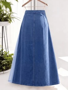 GlowEve Women's Waist Button Design Patchwork Pleated Casual Denim Skirt - Multicolor - View 2