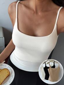DAZY 2pcs/Set Women's Winter Thermal Lined Simple Versatile Camisole Base Layer Tops - Black - View 3
