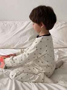 Dazy Kids Young Boy Five-Pointed Star Print Long Sleeve Top And Pants Loungewear - White - View 2