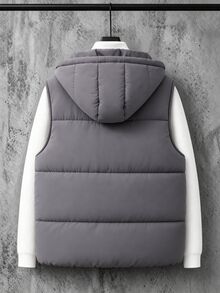 Teen Boys Winter Thick Quilted Sleeveless Padded Vest - Dark Grey - View 2