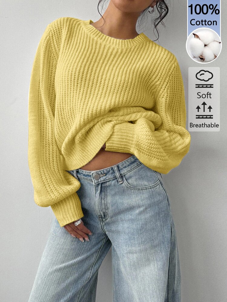 SHEIN BASICS Women's Minimalist Comfortable Long Sleeve Sweater For Daily Wear - Light Yellow - View 5