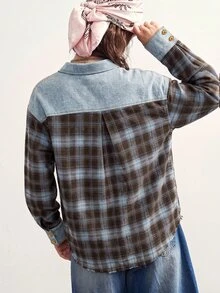 Bohemela Casual Woven Patchwork Loose Fit Women's Shirt - Blue - View 10