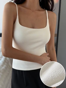 DAZY 2pcs/Set Women's Winter Thermal Lined Simple Versatile Camisole Base Layer Tops - Black - View 7