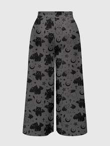 ROMWE Celana Panjang Gothic Motif Salib Kucing Gaya Dark Punk Ukuran Besar - Grey - View 6