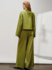 Aveloria Modichic New Chinese Style Frog Button Minimalist Elegant Relaxed Long Sleeve Wide Leg Pants 2 Pieces Set - Olive Green - View 3