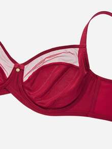 LUVLETTE Plus Unlined Full Coverage Side Support Christmas Red Mesh Sheer Basic Breezy Comfort Minimizer Women Lingerie Intimates Bra - Red - View 9