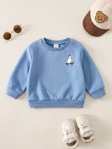LMoss Kids Baby Boy Blue Duck Print Crew Neck Long Sleeve Cute Versatile Sweatshirt - Blue - View 2