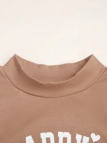 SHEIN 少女甜酷風必備！字母印花長袖T恤與寬鬆長褲2件套 - 棕色 - 查看 5
