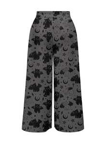 ROMWE Celana Panjang Gothic Motif Salib Kucing Gaya Dark Punk Ukuran Besar - Grey - View 2