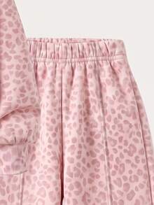 2pcs/Set Baby Girl Pink Leopard Print Zipper Long Sleeve Sweatshirt And Sweatpants Set, Cute Autumn/Winter 2 Pieces Sportswear Outfit - Multicolor - View 6