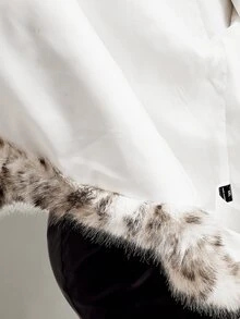 SHEIN ICON Plus Size Women's Leopard Print Casual Versatile Faux Fur Coat - Black and White - View 12