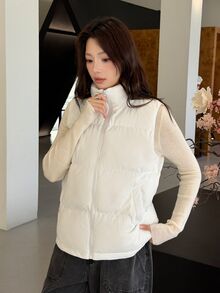 K-Vae Women's Autumn/Winter Stand Collar Zipper Sleeveless Padded Vest Jacket - Beige - View 1
