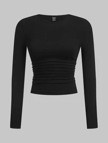 SHEIN EZwear 多色針織女款修身T恤 - 紅色 - 查看 4