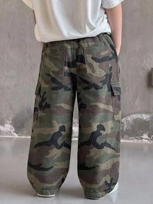 Young Boy Fashion Casual Camouflage Pattern Loose And Comfortable Jeans - Army Green - View 2