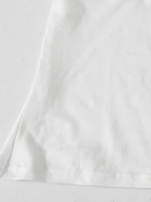 SHEIN 青少年女孩休閒日常百搭舒適V領修身長袖T恤 - 白色 - 查看 4
