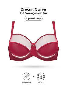 LUVLETTE Plus Unlined Full Coverage Side Support Christmas Red Mesh Sheer Basic Breezy Comfort Minimizer Women Lingerie Intimates Bra - Red - View 6