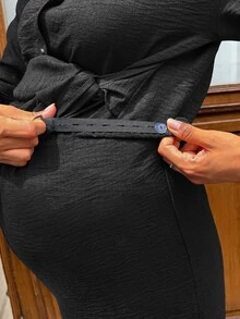 SHEIN 孕婦純色單排扣蝴蝶結前綁帶長袖上衣與長褲兩件套 - 黑色 - 查看 10