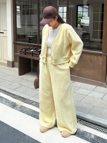 Muchica Plus Size V-Neck Long Sleeve Single-Breasted Top With Pocket And Solid Color Pants 2 Pieces Set - Yellow - View 6