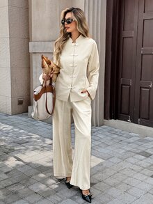 Serisse Women's Solid Color Long Sleeve Top And Pants Casual Daily 2 Pieces Set - Multicolor - View 4