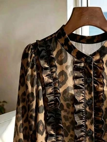 Franclia New Autumn Leopard Print Long Sleeve Slimming Women's Blouse - Multicolor - View 3