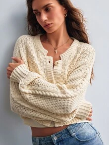 Willow Rêve Women's Solid Color Casual Versatile Daily Wear Cardigan - Cream - View 5