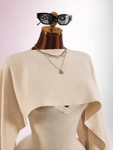 Amplova Women's Solid Color Dress And Tassel Design Cape Top Knit 2 Pieces Set - Apricot - View 5