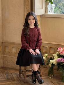 DAZY Tween Girl Lace Casual Versatile Daily Wear Blouse - Burgundy - View 4