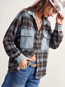 Bohemela Casual Woven Patchwork Loose Fit Women's Shirt - Blue - View 7