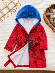 Kids Young Boy Knitted Solid Color Embroidered Hooded Casual Autumn Winter Cardigan Loungewear - Multicolor - View 3
