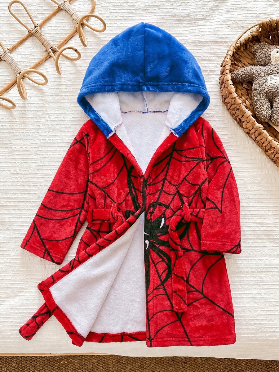Kids Young Boy Knitted Solid Color Embroidered Hooded Casual Autumn Winter Cardigan Loungewear - Multicolor - View 1