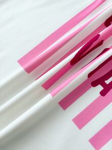 SHEIN 兒童青少年女孩紅白條紋針織圓領長袖上衣與長褲2件套居家服舒適睡衣秋冬款 - 紅白色 - 查看 10
