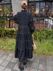 FRIFUL Women's Pleated Casual Daily Summer Denim Dress - Black - View 6