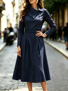 SHEIN Women's Striped Pleated Casual Party Travel Dress - Multicolor - View 4