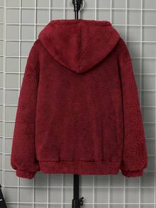 SHEIN 兒童男童休閒刺繡雙面抓絨連帽套頭針織衛衣 秋冬款 - 紅色 - 查看 2
