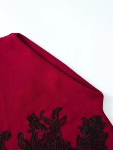 EastFlair Plus Size Women's Elegant 2 Pieces Set With Stand Collar Applique Decorated Shawl And Split Hem Dress - Burgundy - View 3