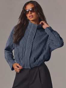 Athîral Women's Plaid Casual Versatile Daily Long Sleeve Jacket - Navy Blue - View 1