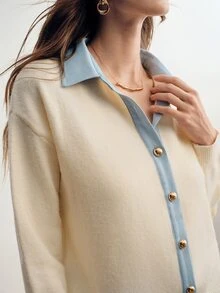 Briarwyn Women's Colorblock Casual Versatile Daily Wear Cardigan - White - View 7