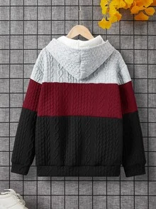 SHEIN 大童男孩對比色落肩長袖休閒衛衣，秋冬款 - 彩色 - 查看 2