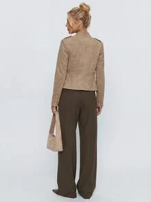 Avantive Women's Solid Color Pleated Straight Leg Loose Casual Suit Pants - Rust Brown - View 2
