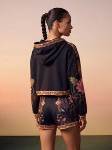 CAJUNI Tropical Vacation Black Floral Boho Streetwear Sweatshirt Sweatshirt Travel Fall - Multicolor - View 2